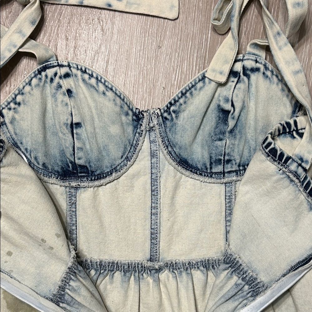 Lane 201 Bleached Denim Tie-Strap Mini Dress - Picture 6 of 6